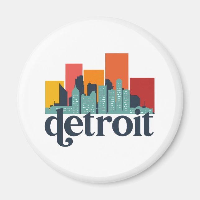 Íman Detroit Michigan City Skyline Retro Cityscape Art (Frente)