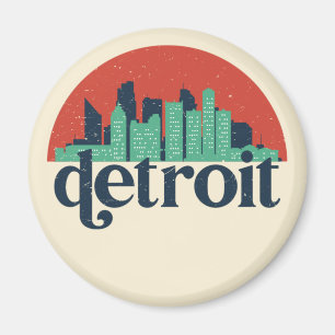 Íman Detroit Michigan City Skyline Retro Cityscape Art