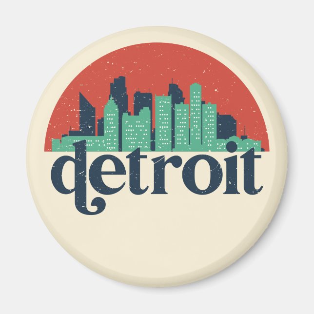 Íman Detroit Michigan City Skyline Retro Cityscape Art (Frente)