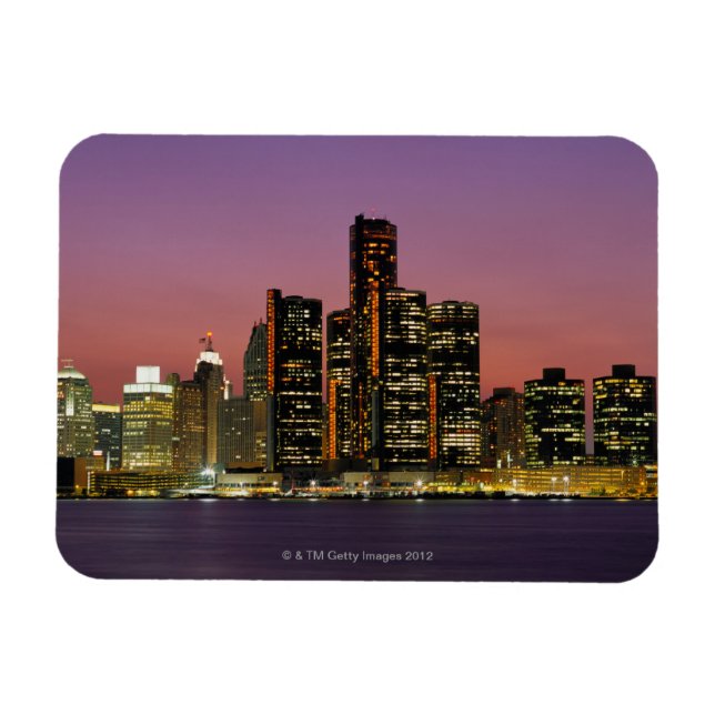 Íman Detroit, Michigan Skyline à Noite (Horizontal)