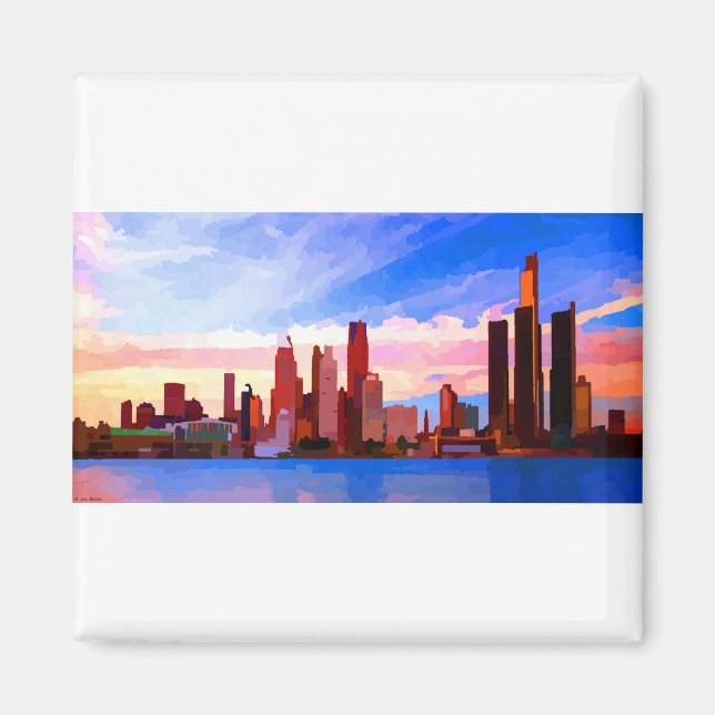 Íman Detroit Michigan Skyline no Sunset (Frente)