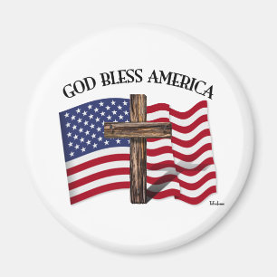 Íman DEUS ABENÇOE A AMÉRICA com cruz robusta e bandeira