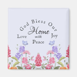 Íman Deus abençoe Nossa Casa Azul Floral Flores Selvage