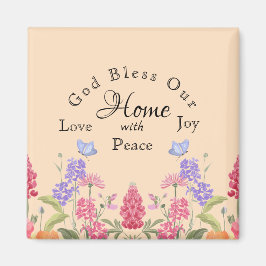 Íman Deus abençoe Nossa Casa Beige Floral Selvagens