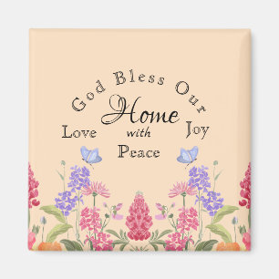 Íman Deus abençoe Nossa Casa Beige Floral Selvagens
