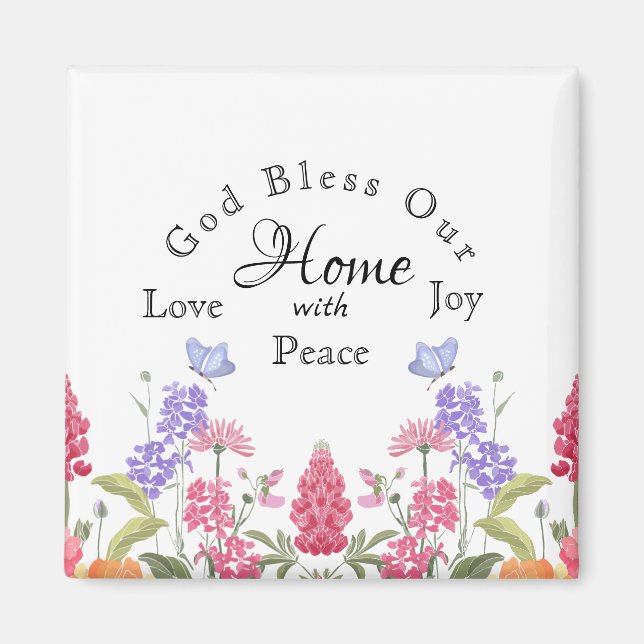 Íman Deus abençoe Nossa Casa Floral Branca Flores Selva (Frente)