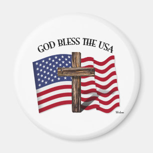 Íman DEUS ABENÇOE OS EUA com cruz robusta & bandeira do
