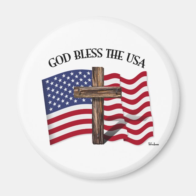 Íman DEUS ABENÇOE OS EUA com robusta bandeira cruzada e (Frente)