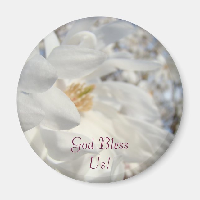 Íman Deus nos abençoe! ímã Flores de Magnólia Brancas (Frente)