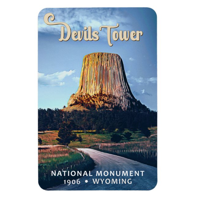 Íman Devils Tower National Monuuument Wyoming Watercolo (Vertical)