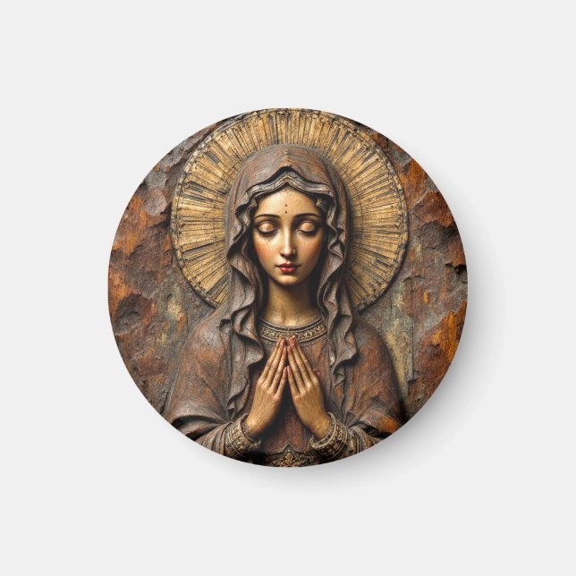 Íman Devoção Esculpida Maria de Madeira (Frente)