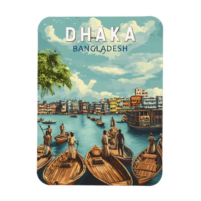 Íman Dhaka Bangladesh Illustration Viagem Art Vintage (Vertical)