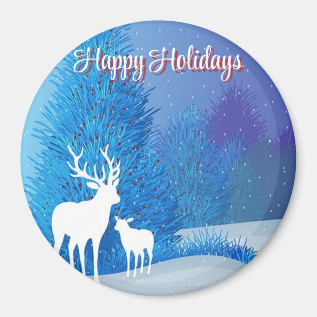 Íman Dia Azul com Reindeer (Frente)