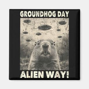 Íman Dia da Marmota Ufo Gráfico Retro Vintage Encontro