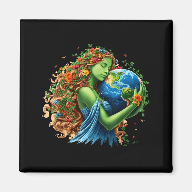 Íman Dia da Terra 2026 mãe natureza verde planeta mulhe (Frente)