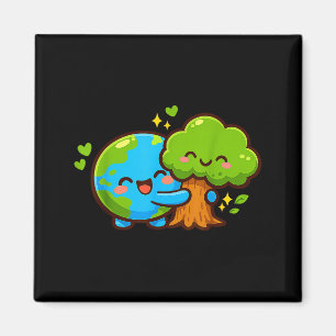 Íman Dia da Terra Árvore Fofo Abraçando a Terra Salve o