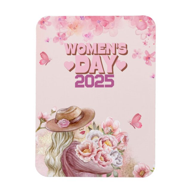 Íman Dia das Mulheres Elegante com Design Floral Rosa (Vertical)