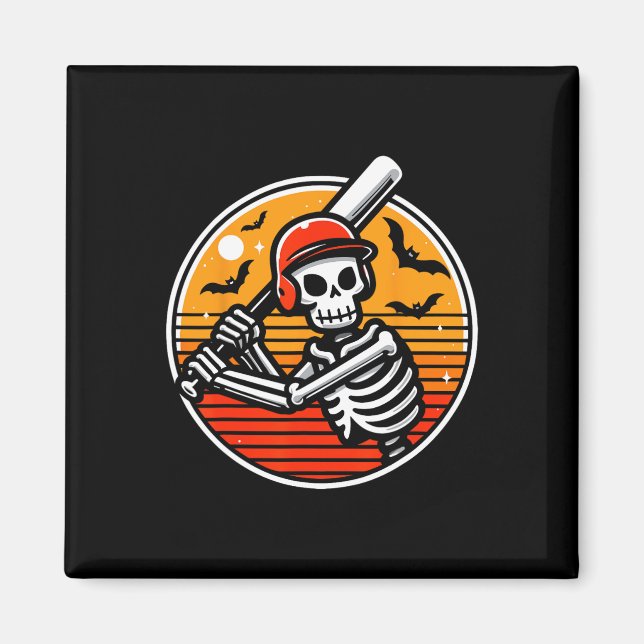 Íman Dia de as Bruxas engraçado Skeleton Baseball Playe (Frente)