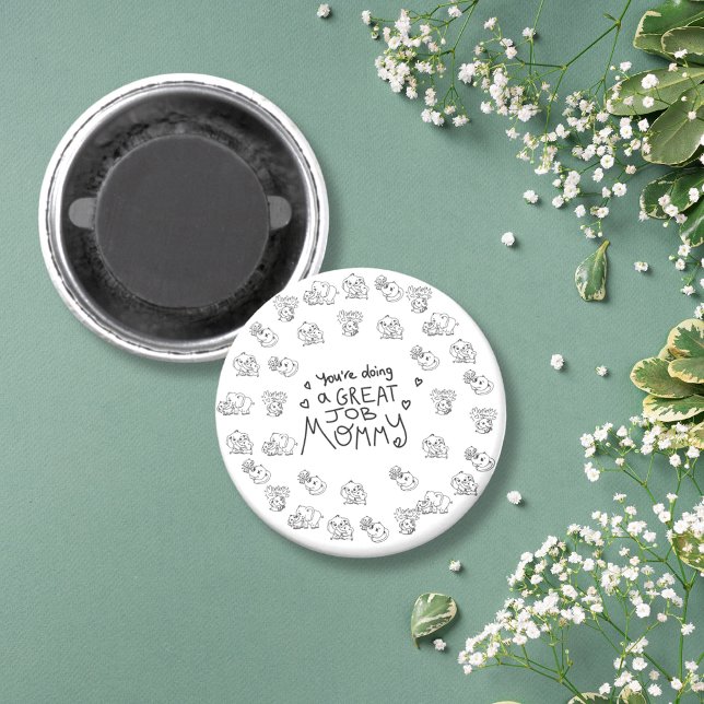 Íman Dia de as mães de Mãe e Me de Elefante (Elephant Mum & Me Mother's Day round Magnet)
