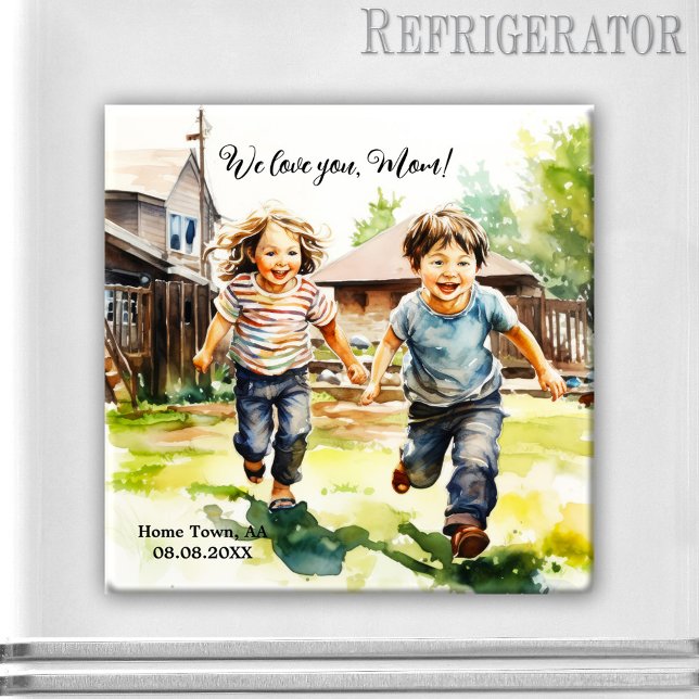 Íman Dia de as mães Feliz Seu Magneto Fotográfico (We love you Mom Mother's Day photo magnet - keepsake birthday gift - grandma - watercolor)