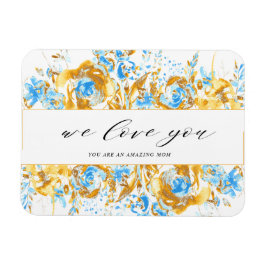 Íman dia de as mães floral azul-dourado feliz 