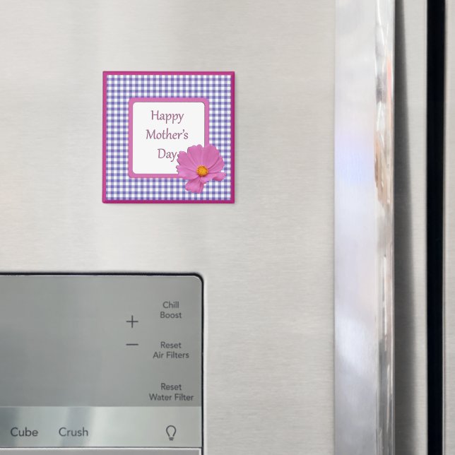 Íman Dia de as mães Purple Flower e Design Gingham (In Situ (Fridge))