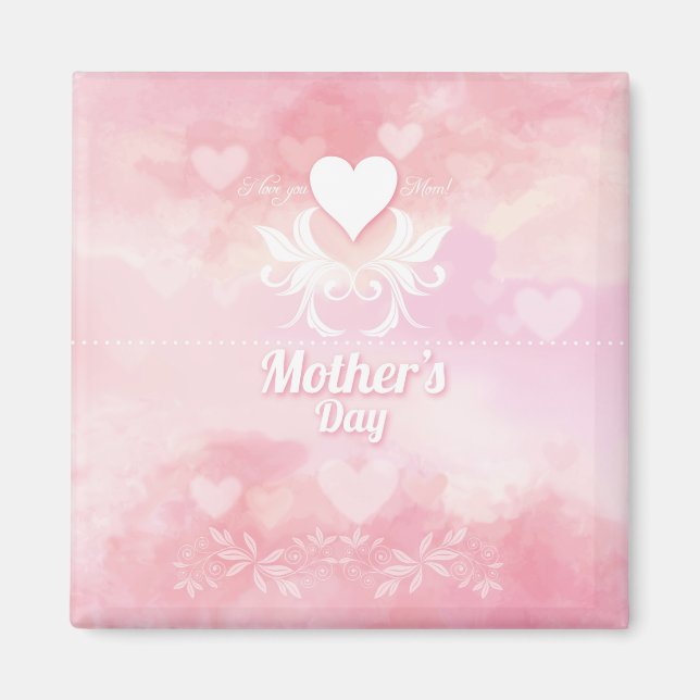 Íman Dia de as mães rosa suave e branco (Frente)