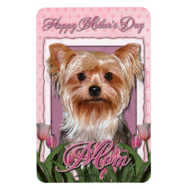 Íman Dia de as mães - Tulipas Rosa - Yorkshire Terrier (Vertical)