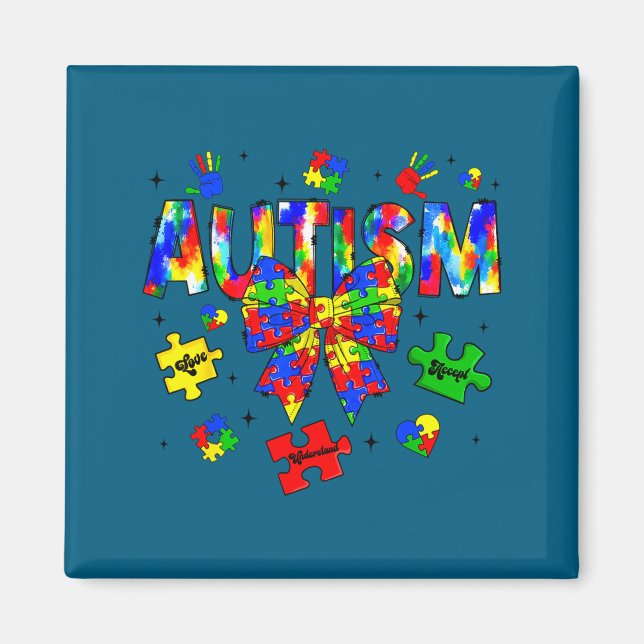 Íman dia de conscientização do autismo laço coquete peç (Frente)