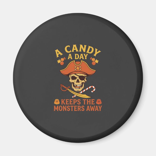 Íman Dia de Doces Halloween Pirata Caveira Bengala (Frente)