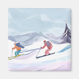 Íman Dia de Esqui | Cartão de Montanha de Inverno em Aq