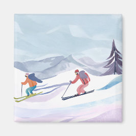 Íman Dia de Esqui | Watercolor Winter Mountain