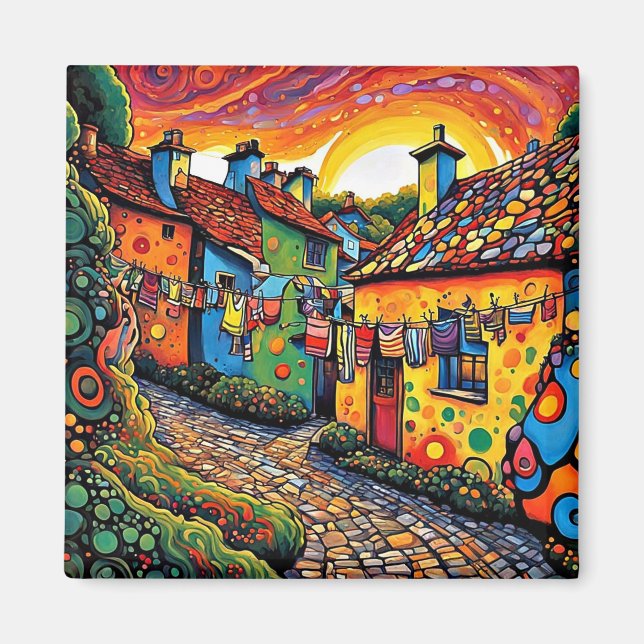 Íman Dia de lavagem na vila colorida (Frente)
