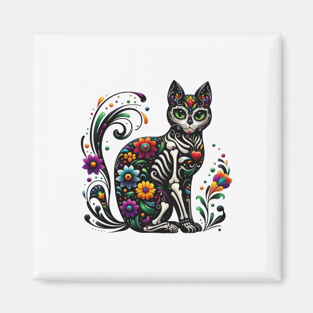 Íman Dia De Los Muertos Cinco De Mayo Cat Sugar Skype M (Frente)
