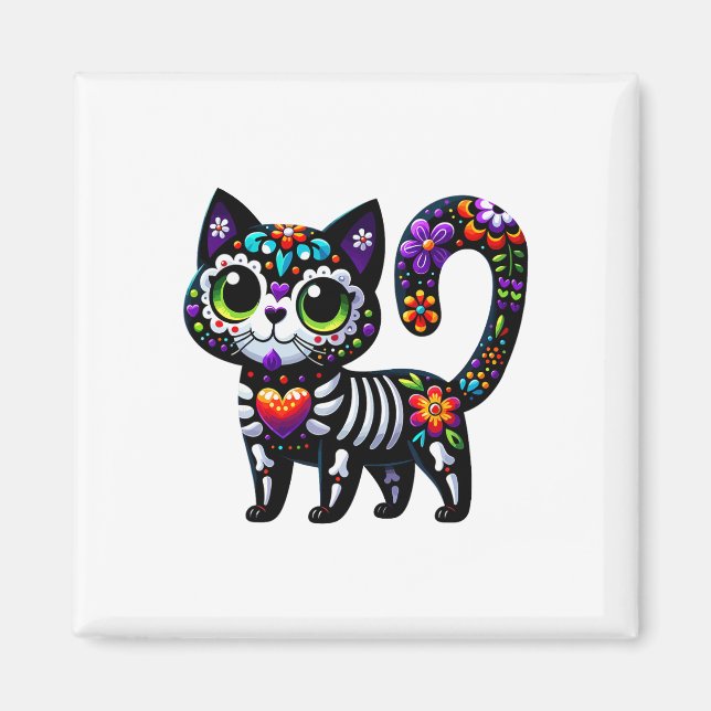 Íman Dia De Los Muertos Cinco De Mayo Cat Sugar Skype M (Frente)