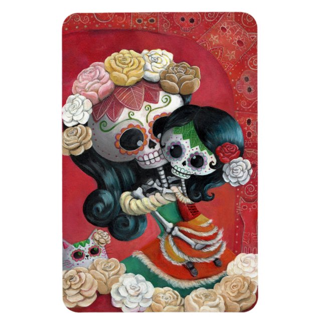 Íman Dia de Los Muertos Skeletons Mãe e Filha (Vertical)