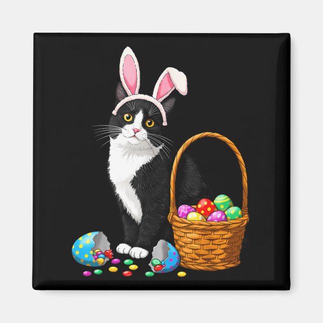 Íman Dia de Páscoa Gato Bunny Orelhas Ovos Gráfico Home (Frente)