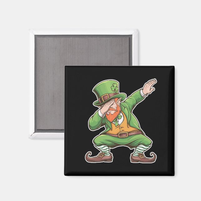Íman Dia de São Patrício Dab Dabbing Leprechaun Em Verd (Front/Back)