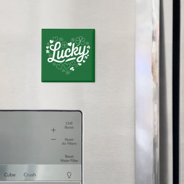 Íman Dia de São Patrício Heart Lucky Clover Shamrock (In Situ (Fridge))