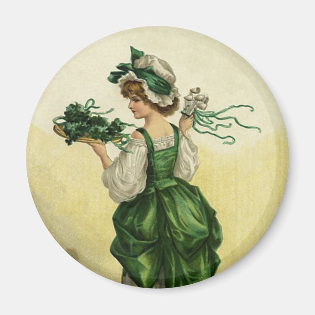 Íman Dia de São Patrício Vintage, Mulher Trevos Verdes (Frente)