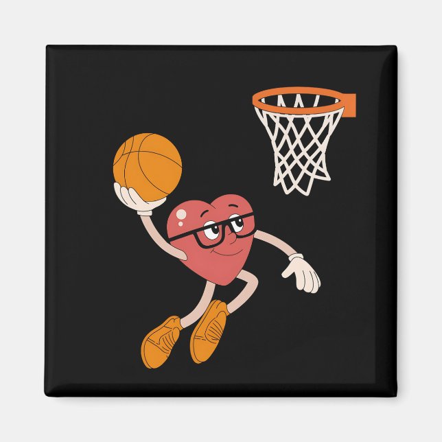 Íman Dia de São Valentim Coração Afundando Basquetebol  (Frente)