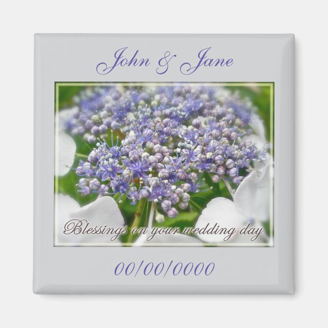 Íman Dia do Casamento Abençoa Hydrangea Azul (Frente)