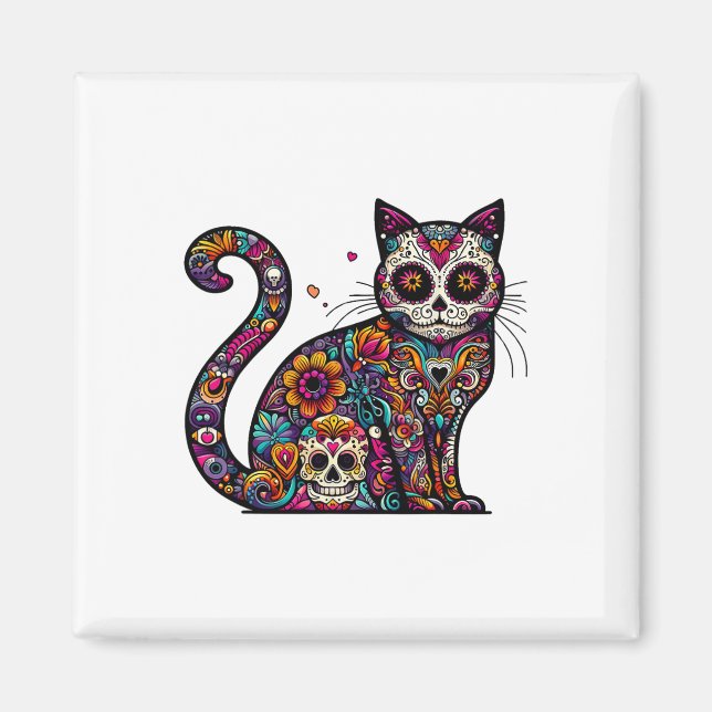 Íman Dia Do Morto Cinco De Mayo Cat Sugar Skull Dia De  (Frente)
