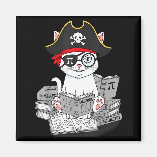 Íman Dia do Pi Gato Nerd de Matemática Pirata Professor (Frente)