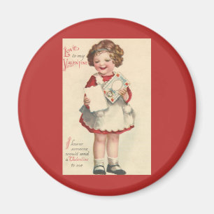 Íman Dia dos Namorados Fofo Vintage, Menina com Carta d