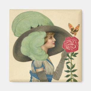 Íman Dia dos Namorados Vintage, Borboleta Rosa Vermelha