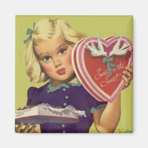 Íman Dia dos Namorados Vintage Fofo, Menina com Chocola