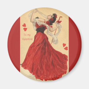 Íman Dia dos Namorados Vintage, Senhora Dançando Coraçõ