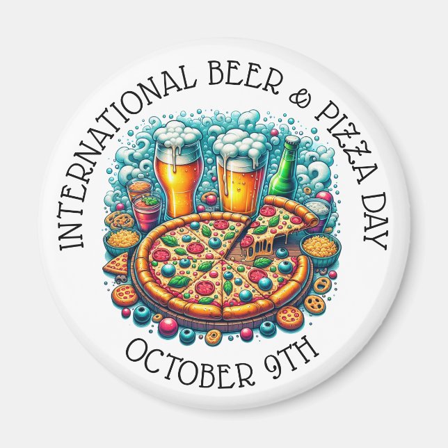 Íman Dia Internacional da Cerveja e Pizza 9 de outubro (Frente)