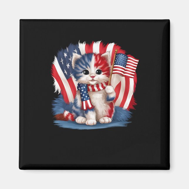 Íman Dia Memorial Cat Funny Kitten 4 De Julho Patrioti (Frente)